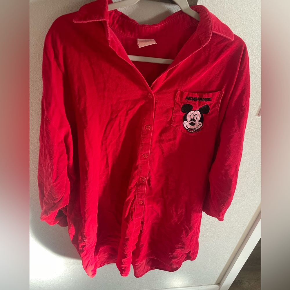 Disney Vintage Red Mickey Mouse Button-Up Shirt Oversized Size Medium